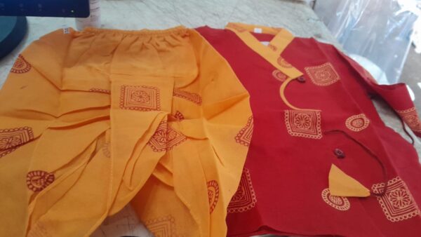 Boys Fancy Printed Dhoti Kurta Set Size 20 Red Yellow