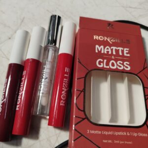 Ronzille Matte And Gloss 3 Matte Liquid Lipstick And 1 Lip Gloss 3Ml Per Shade