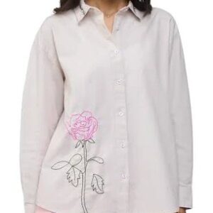 The Souled Store Cotton Linen Shirt Roses Women Embroidered Oversized Fit Lightweight Comfortable Shirt Size M