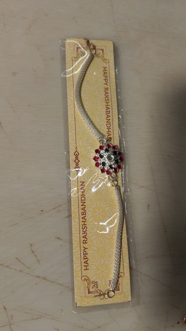 Silver Plated Flower Shape Rakhi For Brother