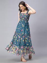 Drape And Dazzle Green Color Floral Printed Shoulder Straps Maxi Dress For Women Size M