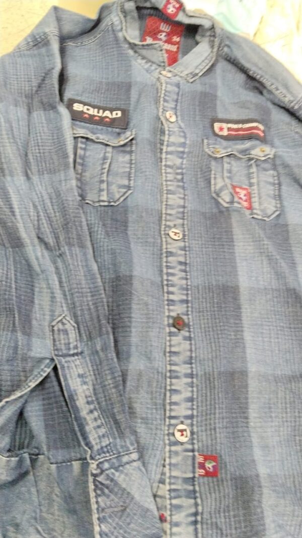 Blue Printed Denim Shirt Size 34 For Boys