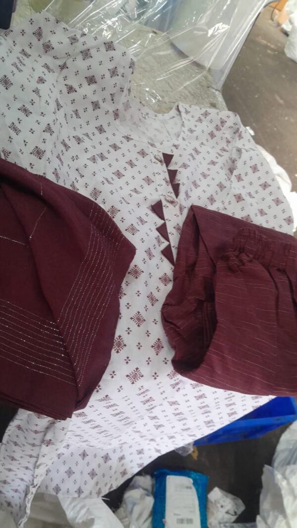 Womens Printed Kurta Set White Maroon Size 32