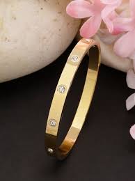 Gold Plated Cz Stone Studded Kada Bracelet For Women