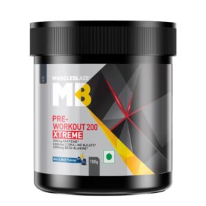 Muscleblaze Pre Workout 200 Xtreme Powder Berry Bolt Flavour 100G