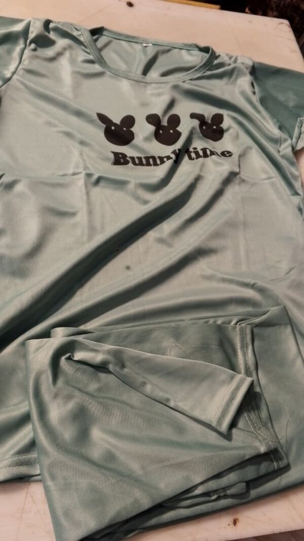 Sea Green Printed Night Suit For Women Size M