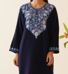 Kashmir Box Blue Colour Embroidery Work Kurta For Women Size L