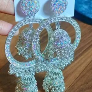 Silver Wedding Party Earrings Alloy Silver Chandbali Earrings