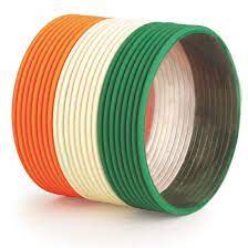 Republic Day Orange Green White Plain Bangles Set For Women Size 2X2
