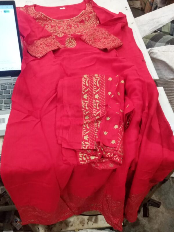 Womens Red Printed Kurta With Dupatta Size Xxl