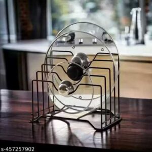 Multifunctional Kitchen Cookware And Lid Organizer Rack Black Color