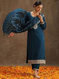 Libas Teal Embroidered Silk Blend Pakistani Suit Set Size S