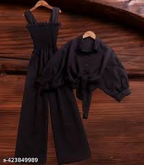 Trendy Fashion Jumpsuit Set Black Color Size S