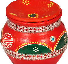 Sun Inow Karwa Chauth Karwa 1 Pieces Beautiful Handicraft Work Red Green