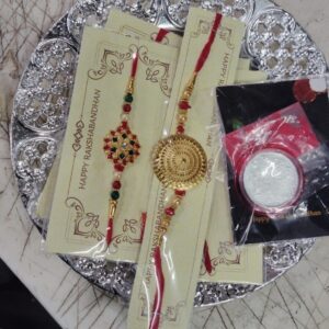 Fancy Rakhi Multicolour Pack Of 5 With Pooja Thali