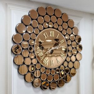 Copper Round Circle Mirror Wall Clock Rose Gold Colour
