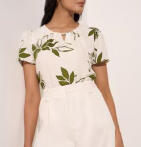 Annabelle Olive Printed Formal Half Sleeves Round Neck Women Regular Fit Top Size Xs