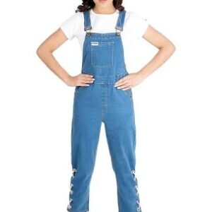 Finsbury London Womens And Girls Blue Denim Dungaree With Printed Elastic Strap Size S