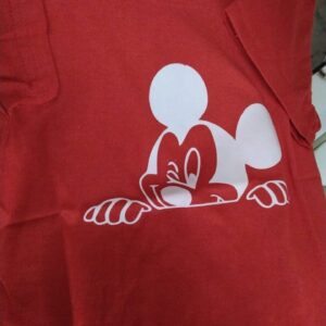 Red Color Mickey Mouse Printed T Shirt For Women Size M