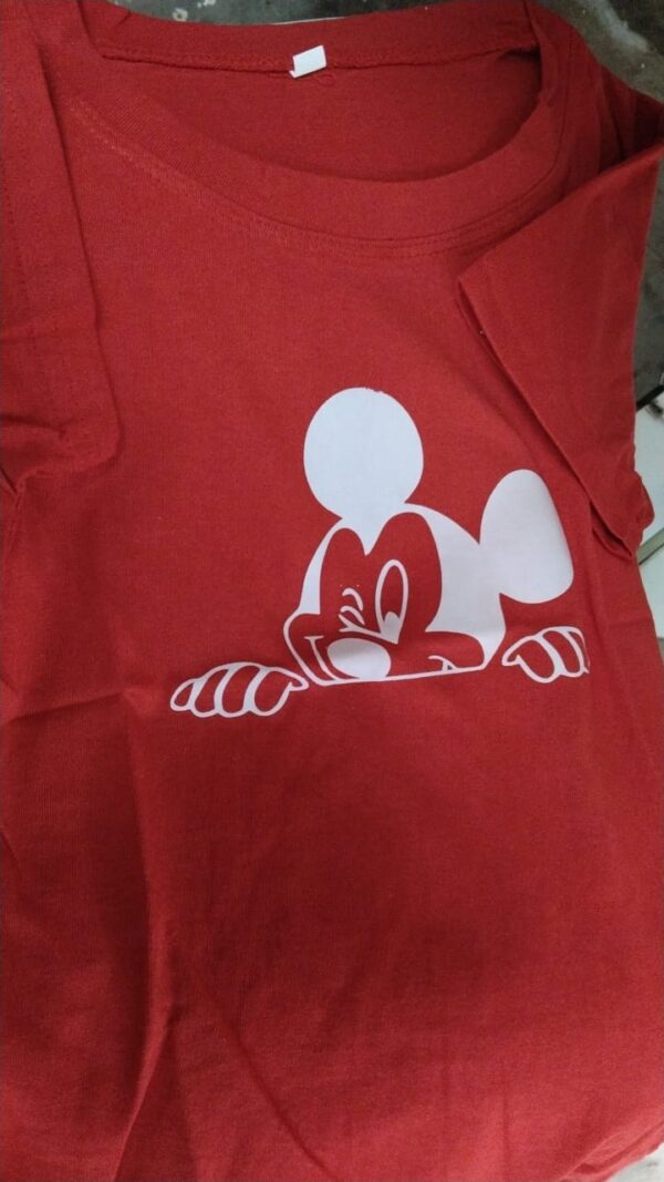 Red Color Mickey Mouse Printed T Shirt For Women Size M