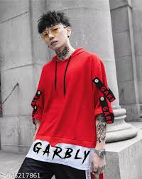 Red Typography Hooded Neck Oversized Half Sleeve T Shirt For Men Size Xl
