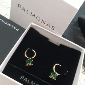 Palmonas 18K Gold Plated Emerald Studded Stainless Steel Drop Earrings