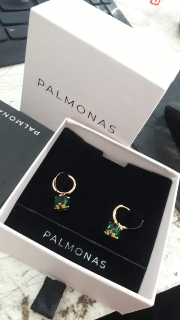 Palmonas 18K Gold Plated Emerald Studded Stainless Steel Drop Earrings