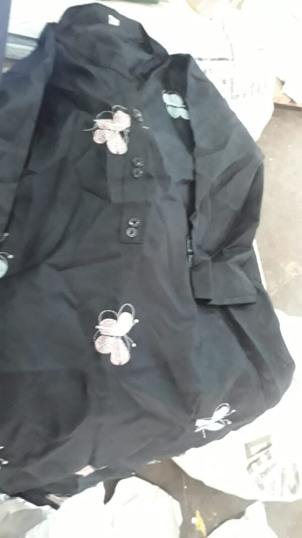 Black Cotton Butterfly Embroidered Kurti For Women Size Xl