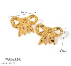 2 Bow Gold Plated Stud Earrings For Women