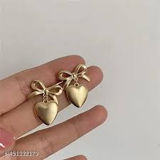 Dainty Simple Gold Heart Dangle Small Bow Stud Earrings For Women