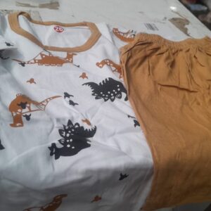 Boys Printed T Shirt With Shorts White Beige Size 26