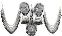 Womens Silver Black Earrings With Maang Tikka