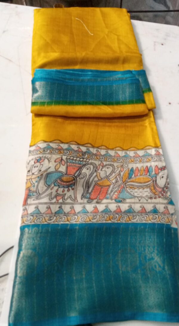 Womens Mustard Colour With Teal Green Border Silk Saree
