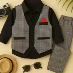 Black And Checked Shirt And Waistcoat With Pant For Boys Kids For 12Yrs
