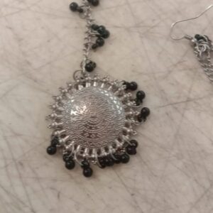 Silver Oxidised Black Pearl Maang Tikka For Women