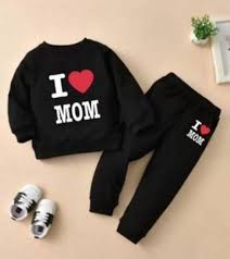 I Love Mom Black Printed Cotton Full Sleeve T Shirt And Pant For Kids Size Nb