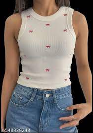 Embroidery Top Tank Top For Women White Size S