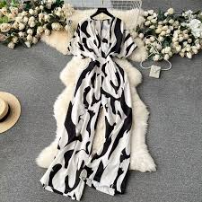 White And Black Chiffon Jumpsuit Women Size S