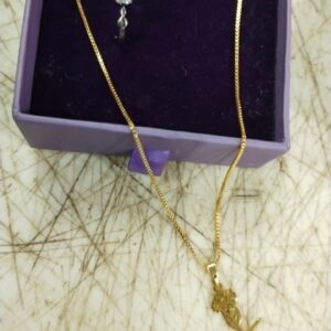 Women Golden Colour Chain Necklace With Silver Ring