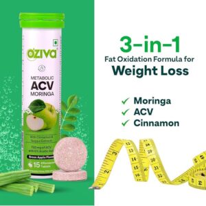 Oziva Acv Moringa|Control Cravings I Apple Cider VinegarCinnamonGuggul I No Maltodextrin No Added Sugar I 15 Effervescent Tablets Green Apple