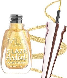 Mila Beaute Glaze Artist Liquid Eyeliner | Water Proof SmudgeProof | Rich Glossy Glide Applicator | 6Ml Shade Magical Gold