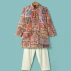 Multicolor Printed Kurta Pajama For Kids Boy Size 29