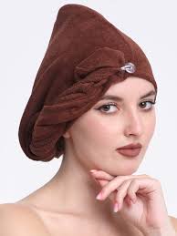 QuickDry Cotton Hair Towel Wrap Brown Colour