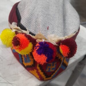 Traditional Kullu Cap With Flowers On Top Gy With Flower Multicolour