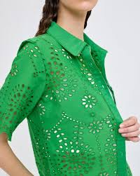 Green Schiffli Short Sleeve Shirt S