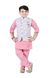 Little Hardy Kids Ethnic Wear Kurta Pyjama And Waistcoat Set For Boys Pink Size 2
