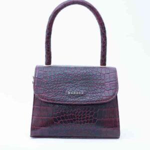 Baraca Flair Croco Animal Textured Leather Structured Shoulder Bag Maroon