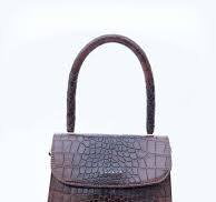 Baraca Flair Croco Animal Textured Leather Structured Shoulder Bag Brown
