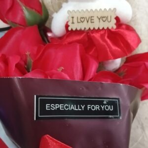 Red Rose Bouquet With Love Teddy Bear For Valentine Artificial Flower Valentine Gift For Girlfriend