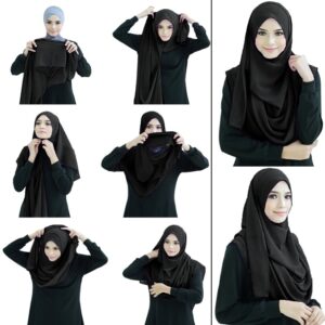 Black Color Soft Stitched Instant Hijab Scarf Stoles For Daily Wear Women